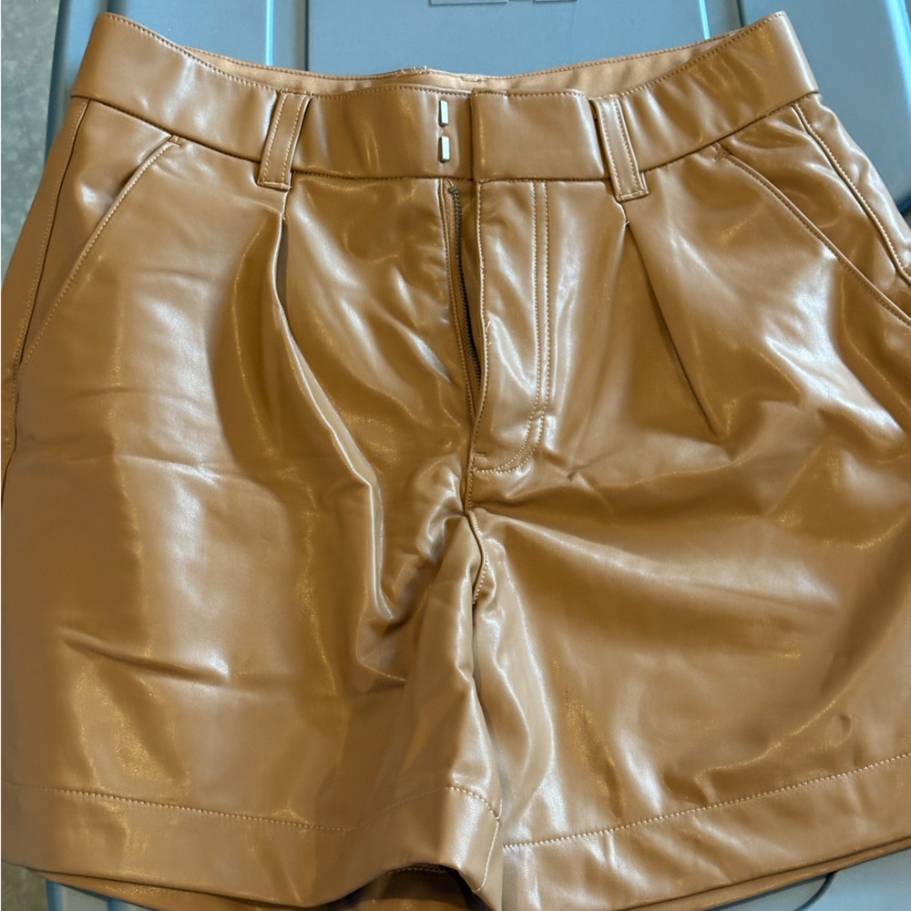 Abercrombie & Fitch Faux Leather High-Waist Shorts in Camel Brown